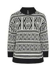 Yours Curve Black Quarter Zip Neck Fairisle Jumper - Image 6 of 6