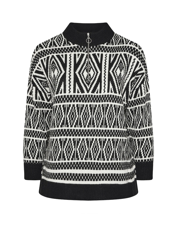 Yours Curve Black Quarter Zip Neck Fairisle Jumper - Image 6 of 6