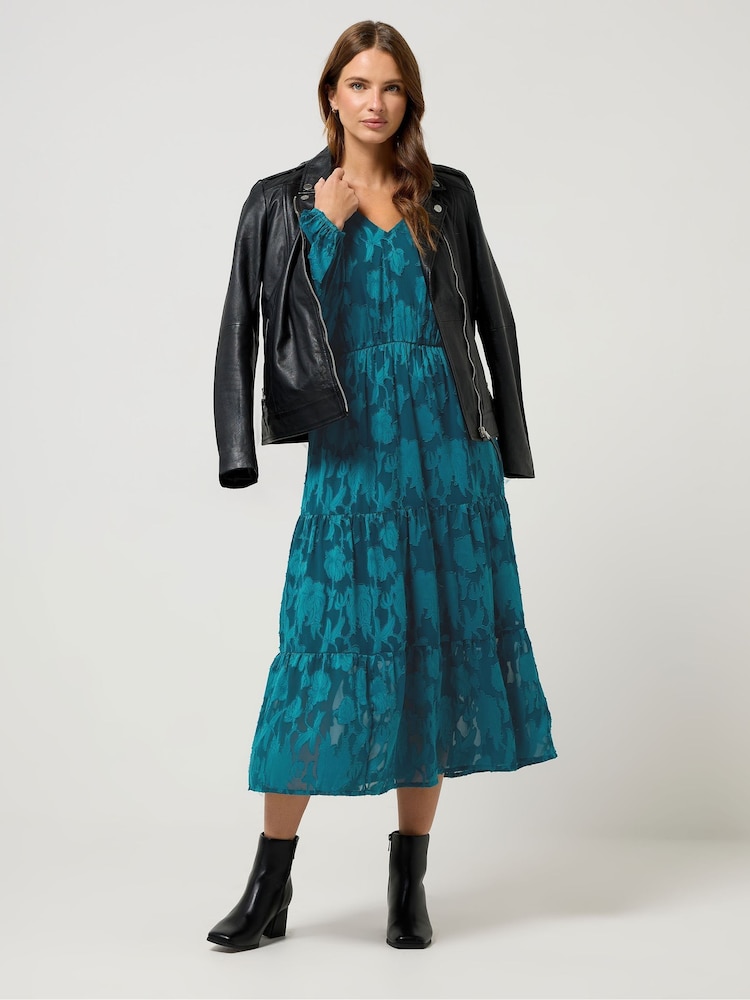 M&Co Blue Jaquard Long Sleeve Boho Dress - Image 1 of 5