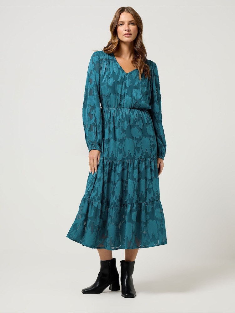 M&Co Blue Jaquard Long Sleeve Boho Dress - Image 2 of 5