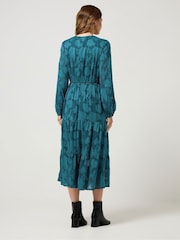 M&Co Blue Jaquard Long Sleeve Boho Dress - Image 3 of 5