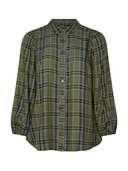Yours Curve Green Balloon Sleeve Check Blouse - Image 5 of 5