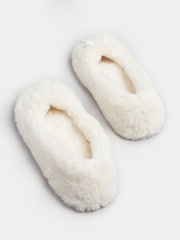 Yours Curve White Bow Plush Ballet Slippers - Image 3 of 5