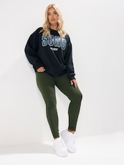 Yours Curve Green Ribbed Leggings - Image 1 of 5