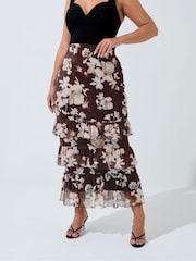 Yours Curve Limited Blurred Floral Print Frilled Skirt - Imagem 1 de 6