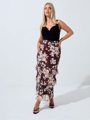 Yours Curve Limited Blurred Floral Print Frilled Skirt - Imagem 2 de 6