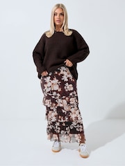 Yours Curve Limited Blurred Floral Print Frilled Skirt - Imagem 3 de 6