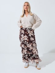 Yours Curve Limited Blurred Floral Print Frilled Skirt - Imagem 4 de 6