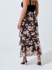Yours Curve Limited Blurred Floral Print Frilled Skirt - Imagem 5 de 6
