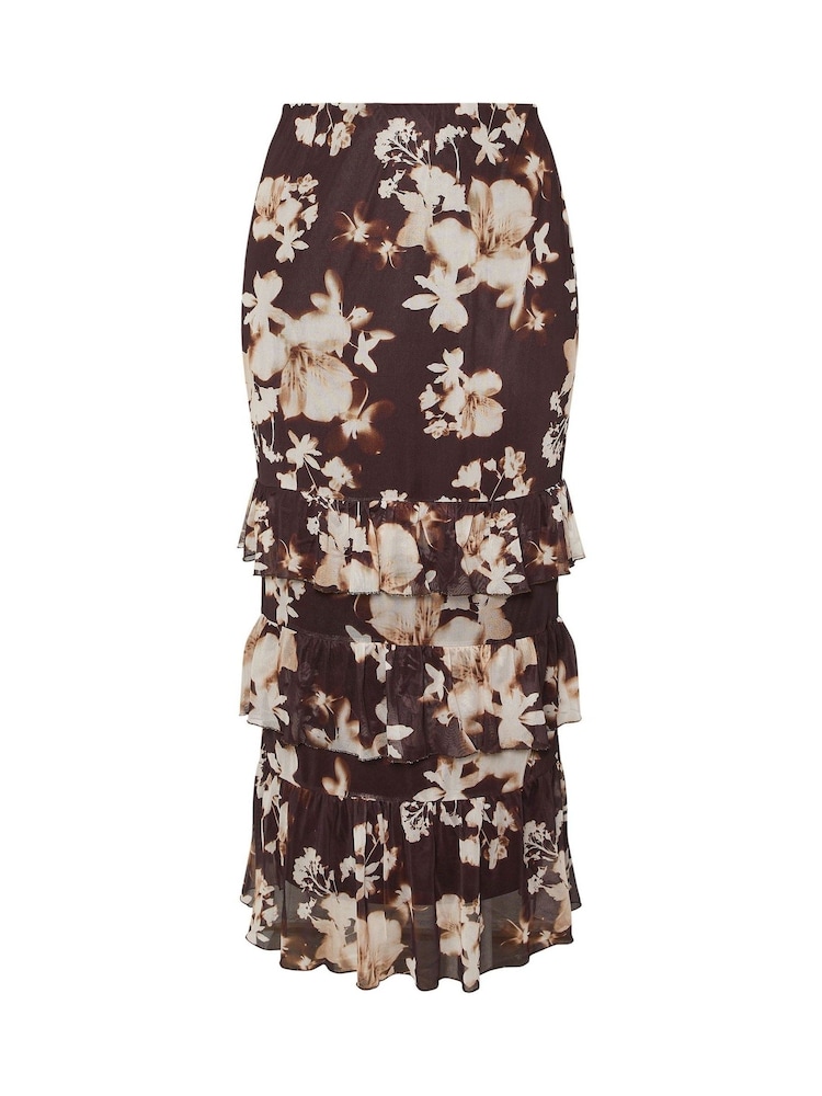 Yours Curve Limited Blurred Floral Print Frilled Skirt - Imagem 6 de 6