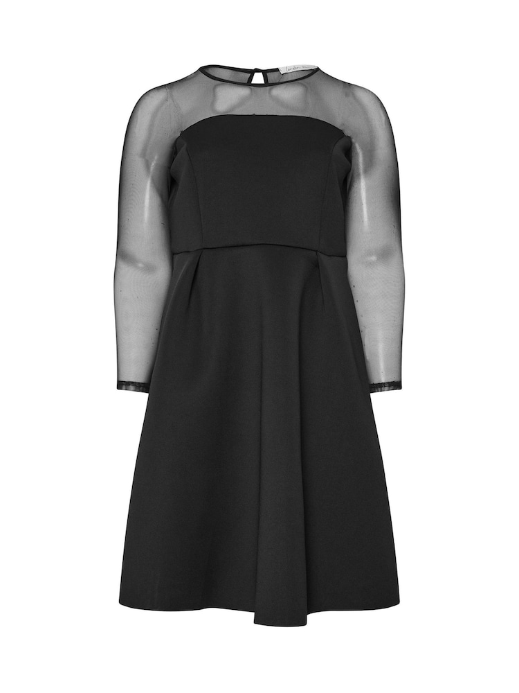 Yours Curve Black London Mesh Sleeve Scuba Skater Dress - Image 2 of 2