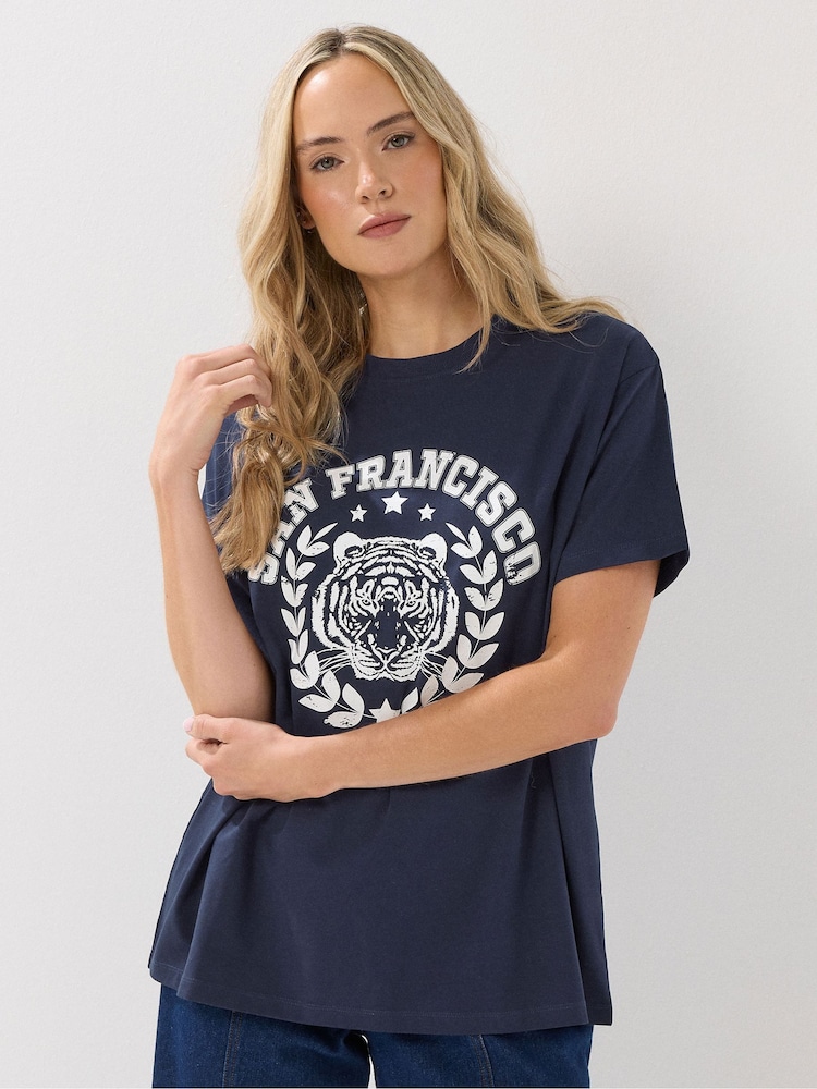 Long Tall Sally Blue Oversized San Franciso T-Shirt - Image 1 of 5