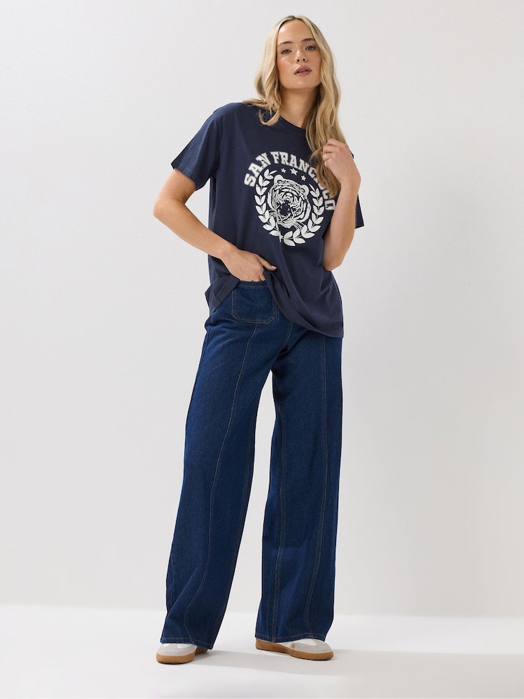Long Tall Sally Blue Oversized San Franciso T-Shirt - Image 2 of 5