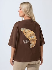 Yours Curve Brown Limited Croissant Cafe T-Shirt - Image 3 of 7