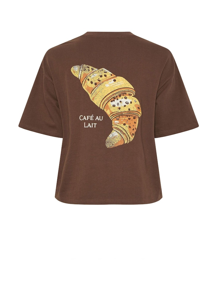 Yours Curve Brown Limited Croissant Cafe T-Shirt - Image 7 of 7