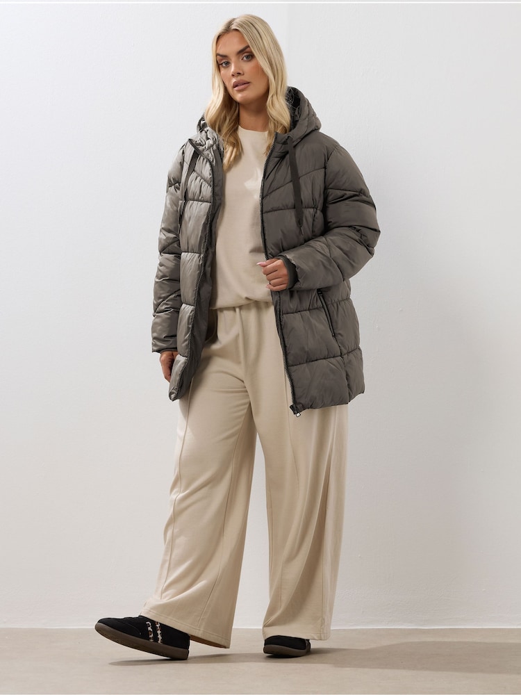 Yours Curve Grey Short Sporty Padded Coat - Image 2 of 5 Yours Curve Grey Short Sporty Padded Coat - Image 2 of 5