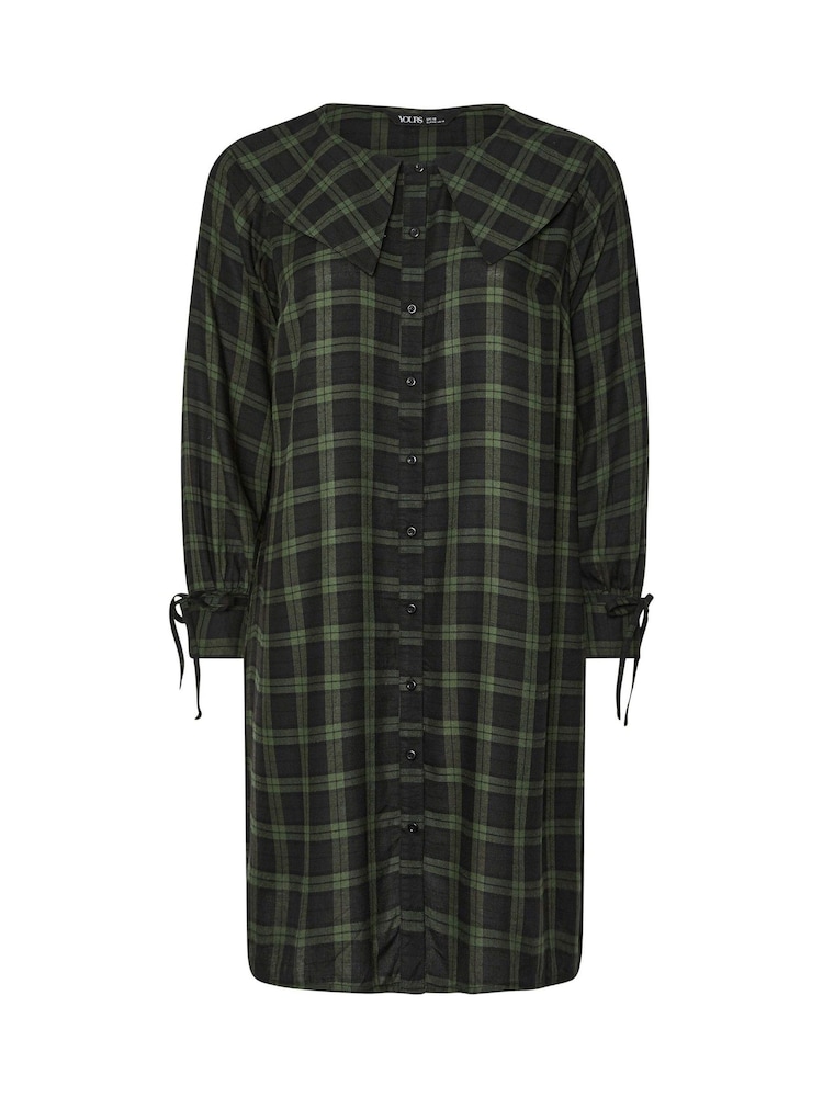 Yours Curve Green Check Collared Smock Mini Dress - Image 5 of 5 Yours Curve Green Check Collared Smock Mini Dress - Image 5 of 5