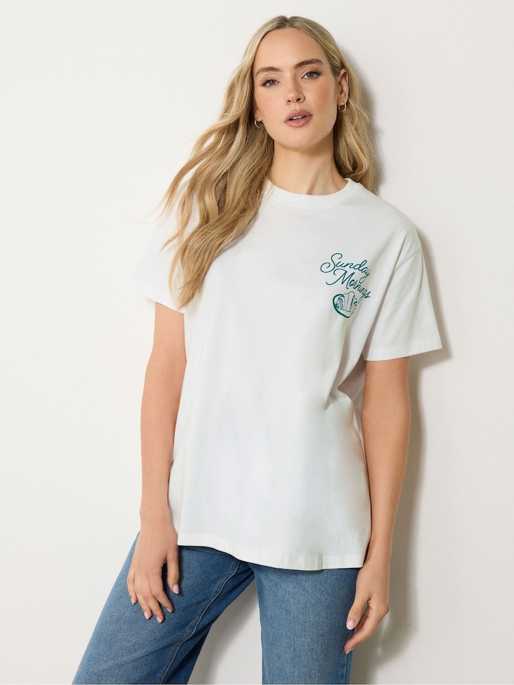 Long Tall Sally White Oversized Breakfast Club T-Shirt - Image 1 of 7