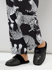 Yours Curve Black Sequin Slippers - Image 1 of 5