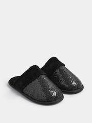 Yours Curve Black Sequin Slippers - Image 2 of 5