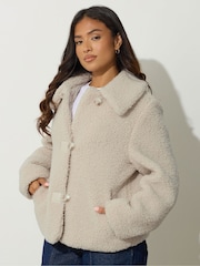 PixieGirl Petite Natural Borg Button Thru Jacket - Image 2 of 6