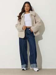 PixieGirl Petite Natural Borg Button Thru Jacket - Image 3 of 6
