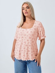 Yours Curve Pink Limited Pretty Ditsy Lace Top - Image 1 of 5