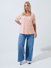 Yours Curve Pink Limited Pretty Ditsy Lace Top - Image 2 of 5