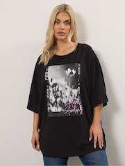 Yours Curve Black Oversized Boxy T-Shirt - Image 1 of 5
