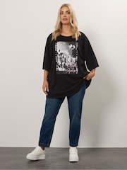 Yours Curve Black Oversized Boxy T-Shirt - Image 2 of 5