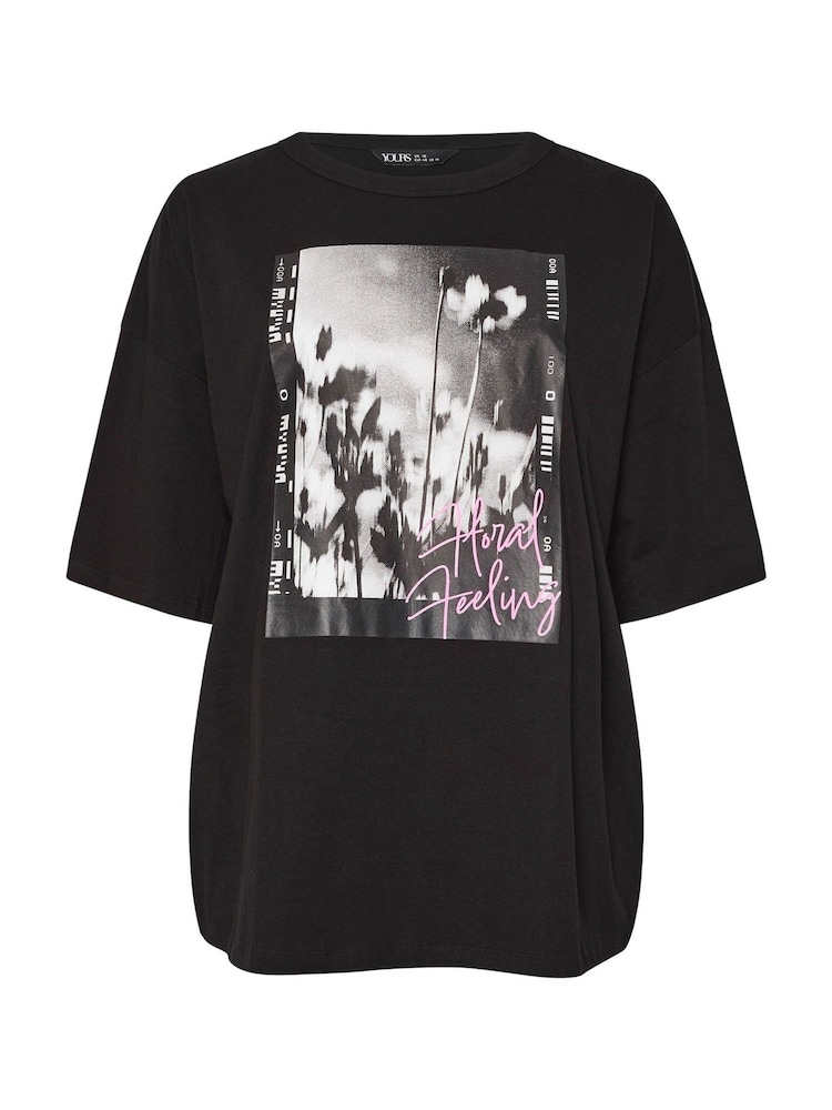 Yours Curve Black Oversized Boxy T-Shirt - Image 5 of 5