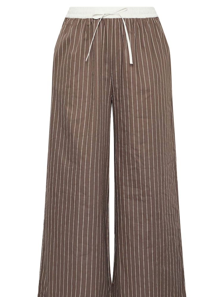 Yours Curve Brown Contrast Waist Stripe Trousers - Image 5 of 5 Yours Curve Brown Contrast Waist Stripe Trousers - Image 5 of 5