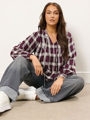 Yours Curve Red Check Tie Neck Blouse - Image 1 of 6