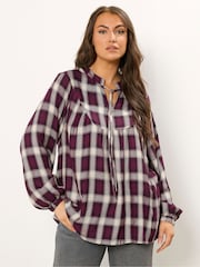 Yours Curve Red Check Tie Neck Blouse - Image 4 of 6