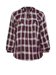 Yours Curve Red Check Tie Neck Blouse - Image 6 of 6