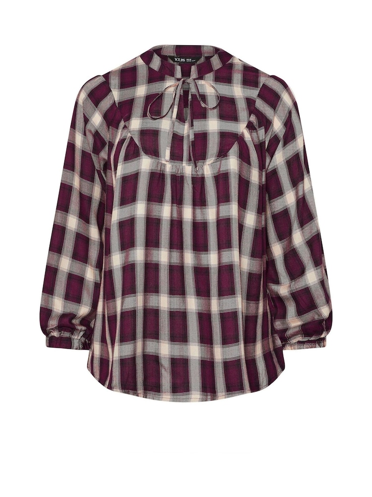 Yours Curve Red Check Tie Neck Blouse - Image 6 of 6