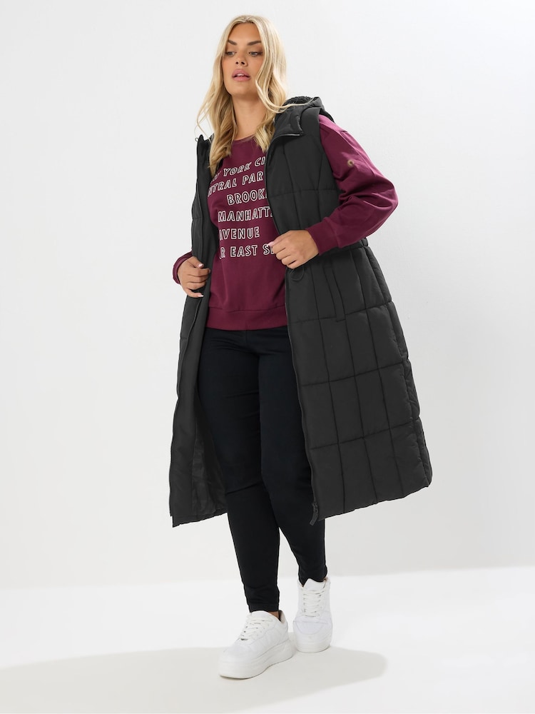 Yours Curve Black Midi Micro Fibre Gilet - Image 1 of 5 Yours Curve Black Midi Micro Fibre Gilet - Image 1 of 5