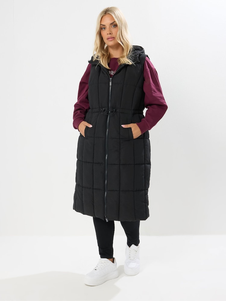 Yours Curve Black Midi Micro Fibre Gilet - Image 2 of 5 Yours Curve Black Midi Micro Fibre Gilet - Image 2 of 5