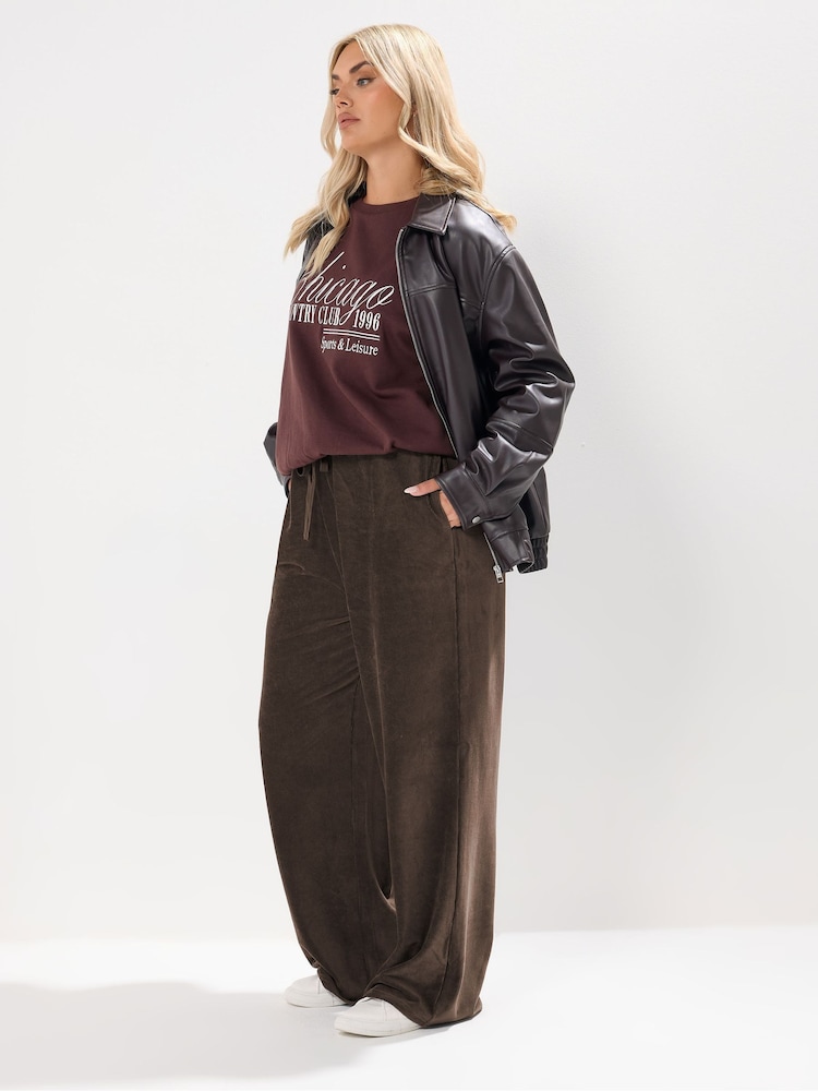 Yours Curve Brown Cord Drawstring Pull On Trousers - Image 1 of 5