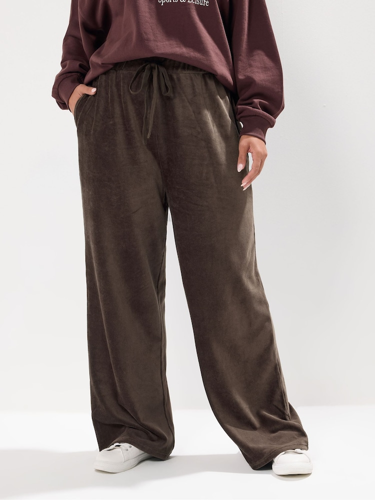 Yours Curve Brown Cord Drawstring Pull On Trousers - Image 2 of 5