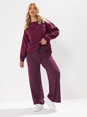 Yours Curve Red Wide Leg Ribbed Pull On Trousers - Image 1 of 5