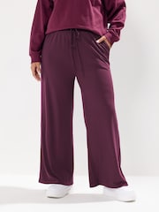 Yours Curve Red Wide Leg Ribbed Pull On Trousers - Image 2 of 5