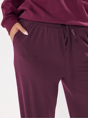 Yours Curve Red Wide Leg Ribbed Pull On Trousers - Image 4 of 5