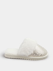 Yours Curve White Metallic Leopard Print Slippers - Image 2 of 5