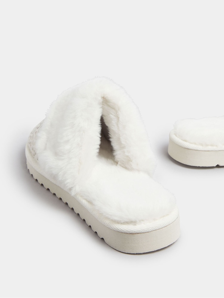Yours Curve White Metallic Leopard Print Slippers - Image 5 of 5