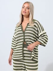 Yours Curve Green Limited Stripe Knitted Shirt - Image 1 of 5