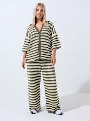 Yours Curve Green Limited Stripe Knitted Shirt - Image 2 of 5