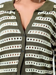 Yours Curve Green Limited Stripe Knitted Shirt - Image 4 of 5