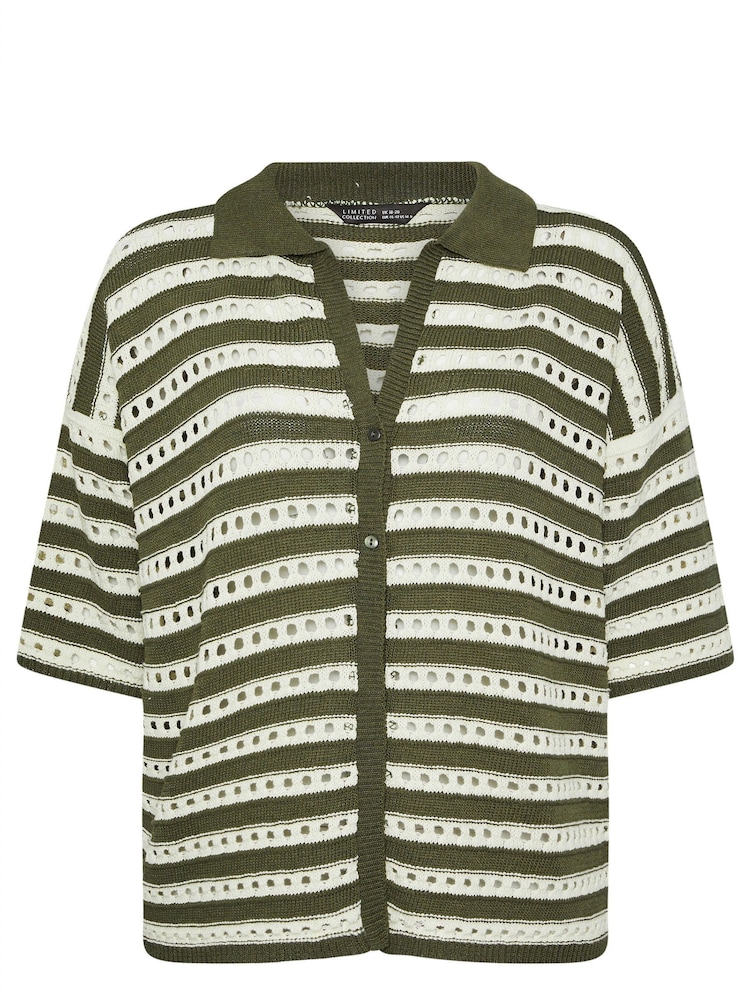 Yours Curve Green Limited Stripe Knitted Shirt - Image 5 of 5