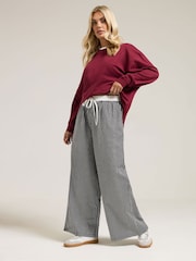 Yours Curve Black Contrast Waist Stripe Trousers - Image 1 of 5
